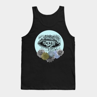 Halloween, Classic La Catrina, Pale Blue with Flowers Tank Top